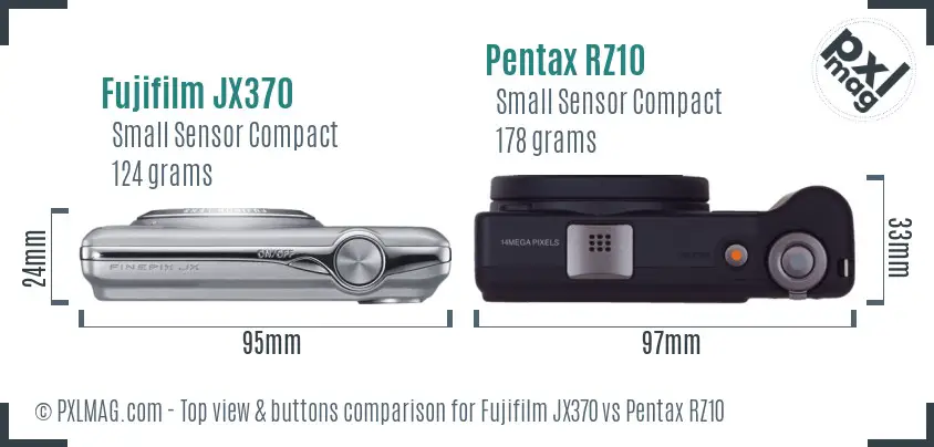 Fujifilm JX370 vs Pentax RZ10 top view buttons comparison