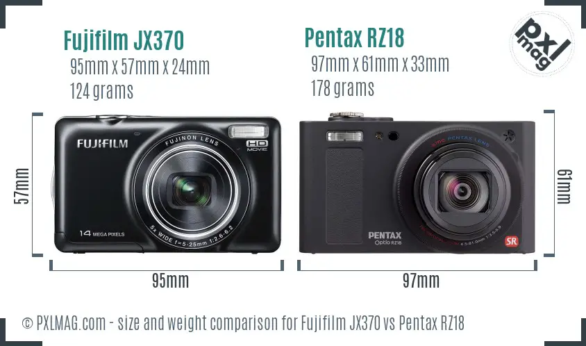 Fujifilm JX370 vs Pentax RZ18 size comparison Fujifilm JX370 vs Pentax RZ18 size comparison