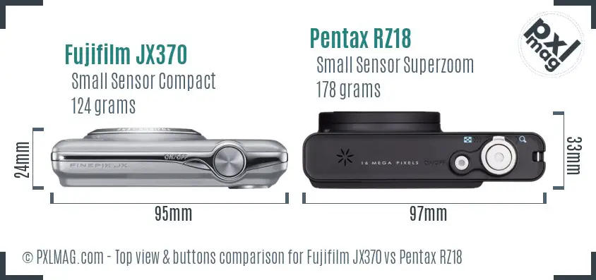 Fujifilm JX370 vs Pentax RZ18 top view buttons comparison Fujifilm JX370 vs Pentax RZ18 top view buttons comparison
