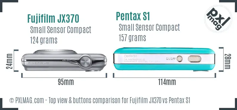 Fujifilm JX370 vs Pentax S1 top view buttons comparison Fujifilm JX370 vs Pentax S1 top view buttons comparison