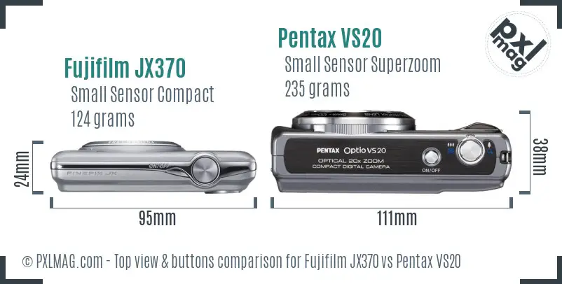 Fujifilm JX370 vs Pentax VS20 top view buttons comparison