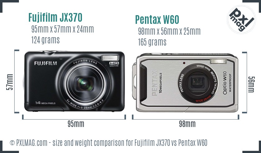 Fujifilm JX370 vs Pentax W60 size comparison