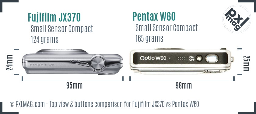 Fujifilm JX370 vs Pentax W60 top view buttons comparison