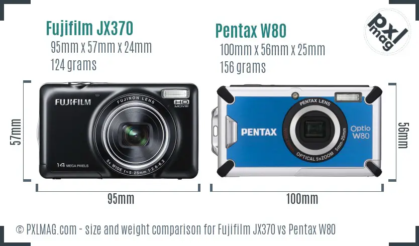 Fujifilm JX370 vs Pentax W80 size comparison