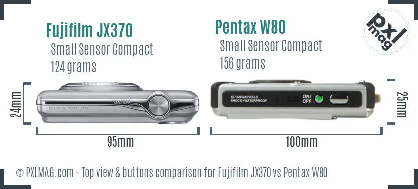 Fujifilm JX370 vs Pentax W80 top view buttons comparison