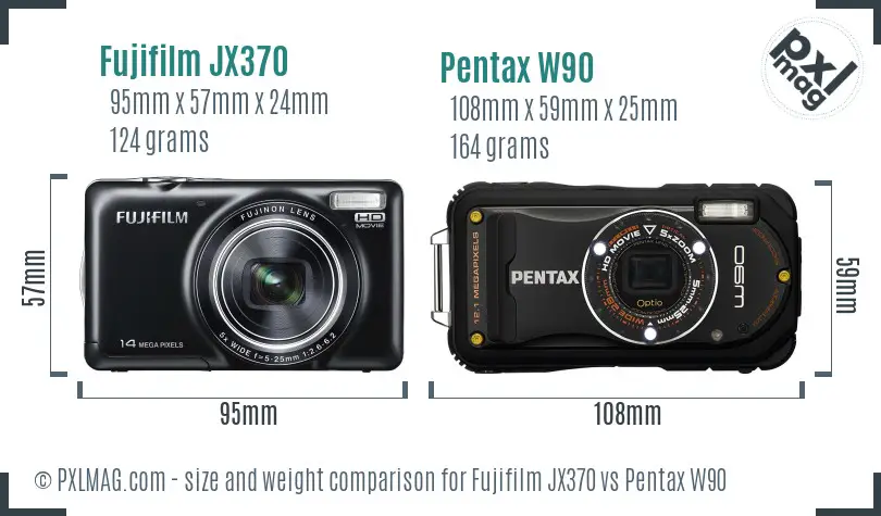 Fujifilm JX370 vs Pentax W90 size comparison