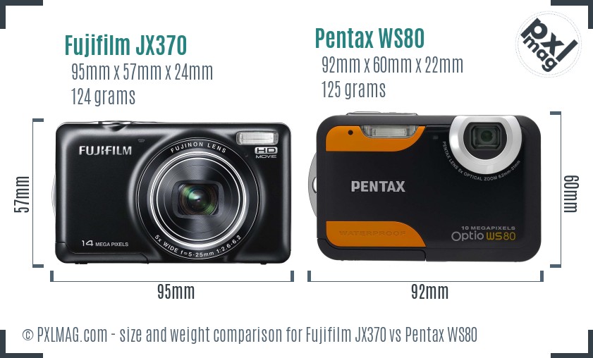Fujifilm JX370 vs Pentax WS80 size comparison