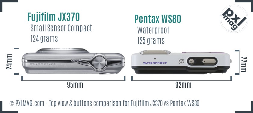 Fujifilm JX370 vs Pentax WS80 top view buttons comparison