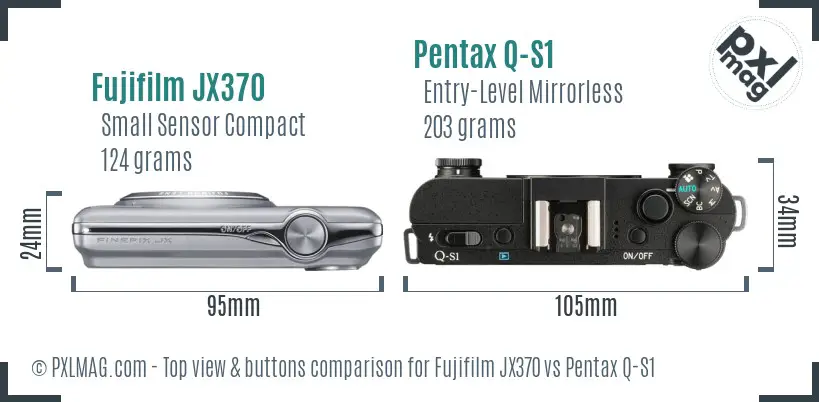Fujifilm JX370 vs Pentax Q-S1 top view buttons comparison