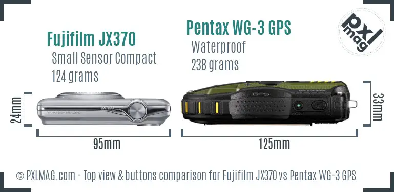 Fujifilm JX370 vs Pentax WG-3 GPS top view buttons comparison Fujifilm JX370 vs Pentax WG-3 GPS top view buttons comparison