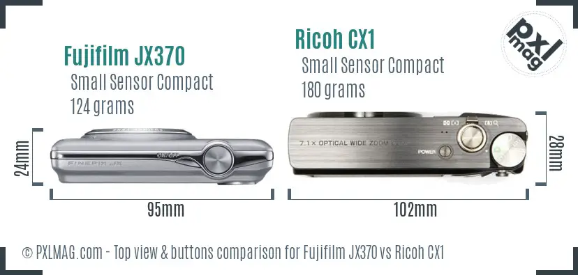 Fujifilm JX370 vs Ricoh CX1 top view buttons comparison