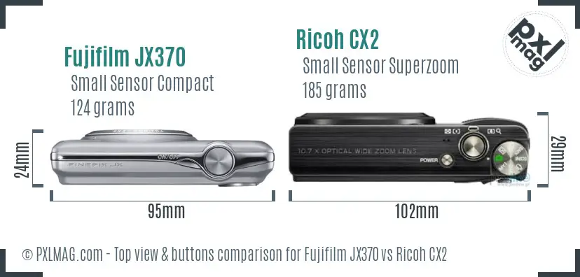 Fujifilm JX370 vs Ricoh CX2 top view buttons comparison