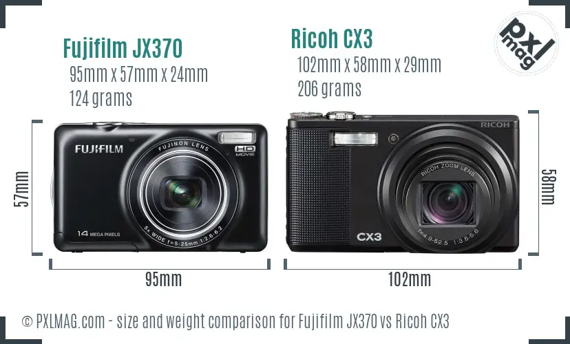 Fujifilm JX370 vs Ricoh CX3 size comparison