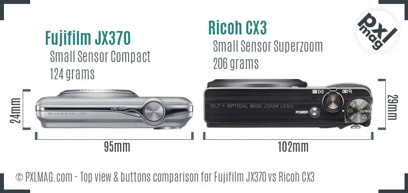Fujifilm JX370 vs Ricoh CX3 top view buttons comparison