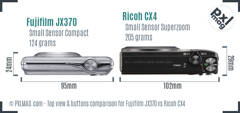 Fujifilm JX370 vs Ricoh CX4 top view buttons comparison