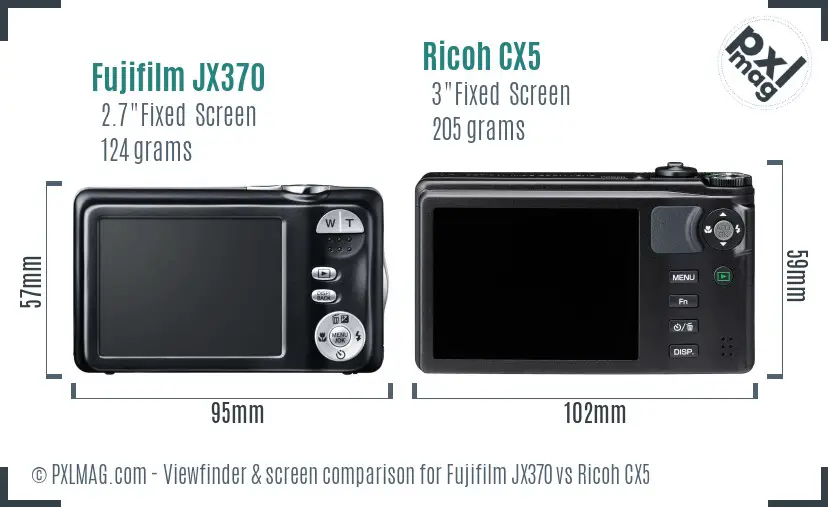 Fujifilm JX370 vs Ricoh CX5 Screen and Viewfinder comparison