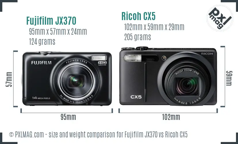 Fujifilm JX370 vs Ricoh CX5 size comparison