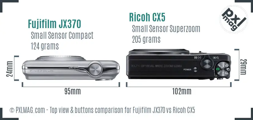 Fujifilm JX370 vs Ricoh CX5 top view buttons comparison