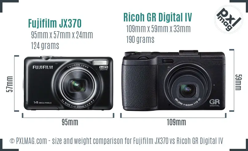 Fujifilm JX370 vs Ricoh GR Digital IV size comparison