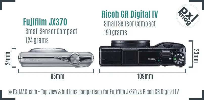Fujifilm JX370 vs Ricoh GR Digital IV top view buttons comparison