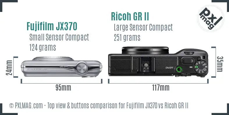 Fujifilm JX370 vs Ricoh GR II top view buttons comparison