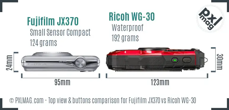 Fujifilm JX370 vs Ricoh WG-30 top view buttons comparison Fujifilm JX370 vs Ricoh WG-30 top view buttons comparison