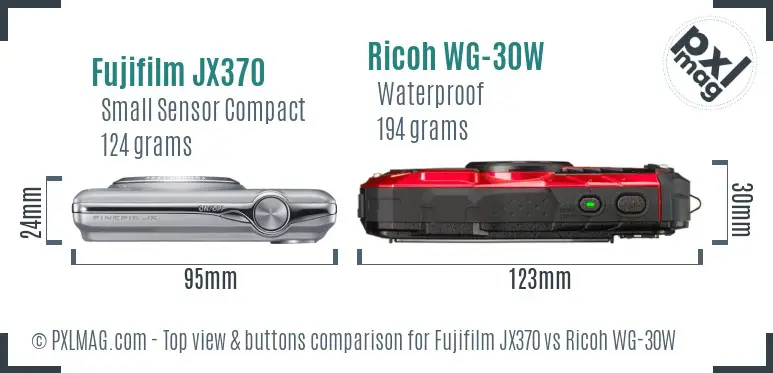 Fujifilm JX370 vs Ricoh WG-30W top view buttons comparison