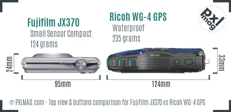 Fujifilm JX370 vs Ricoh WG-4 GPS top view buttons comparison