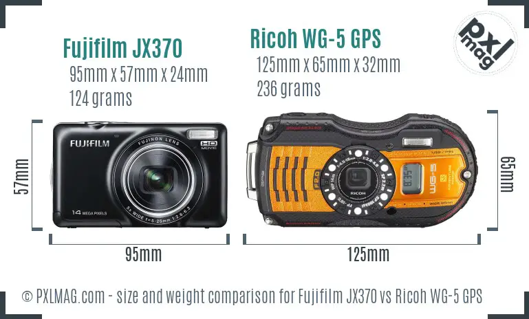 Fujifilm JX370 vs Ricoh WG-5 GPS size comparison Fujifilm JX370 vs Ricoh WG-5 GPS size comparison