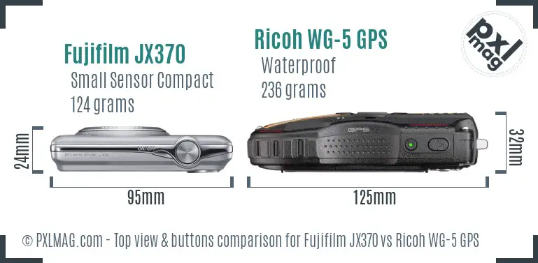 Fujifilm JX370 vs Ricoh WG-5 GPS top view buttons comparison Fujifilm JX370 vs Ricoh WG-5 GPS top view buttons comparison