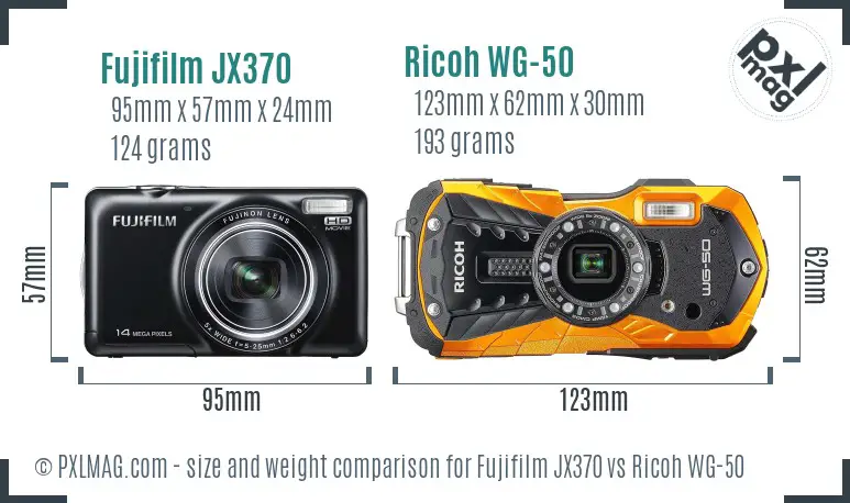 Fujifilm JX370 vs Ricoh WG-50 size comparison