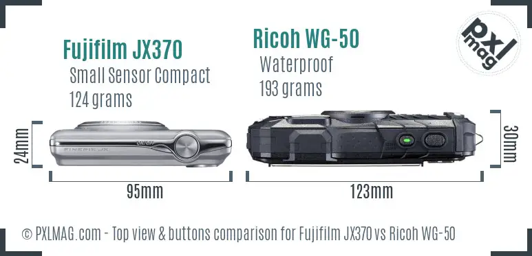 Fujifilm JX370 vs Ricoh WG-50 top view buttons comparison