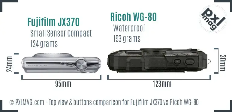 Fujifilm JX370 vs Ricoh WG-80 top view buttons comparison