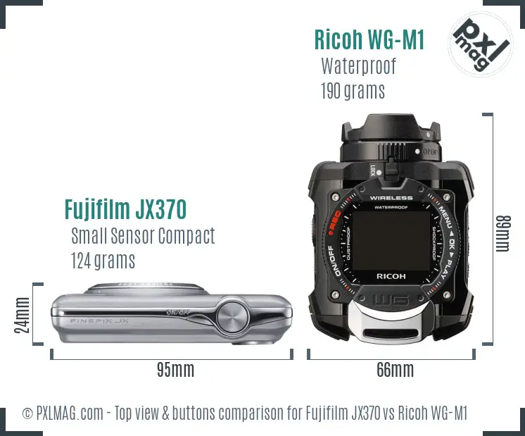 Fujifilm JX370 vs Ricoh WG-M1 top view buttons comparison