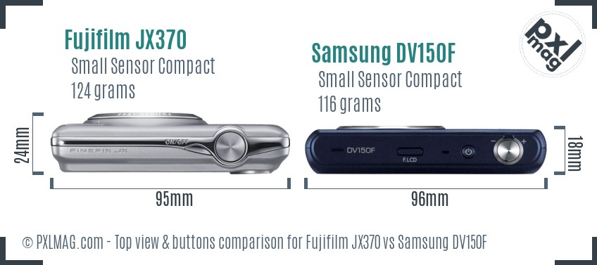 Fujifilm JX370 vs Samsung DV150F top view buttons comparison