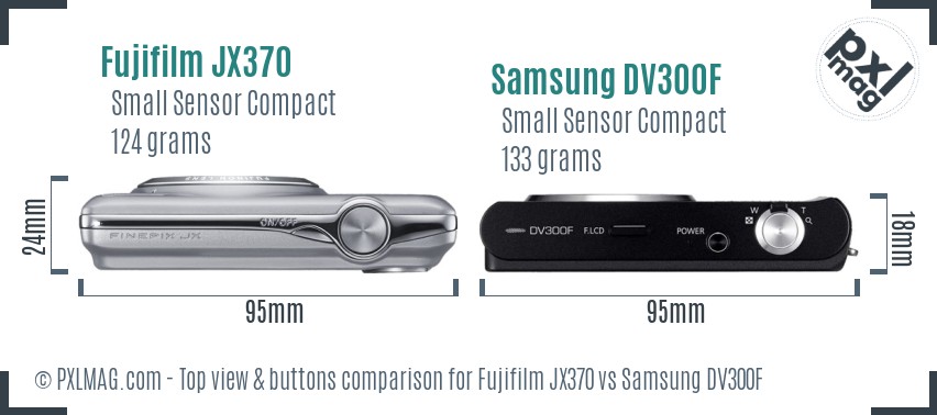 Fujifilm JX370 vs Samsung DV300F top view buttons comparison