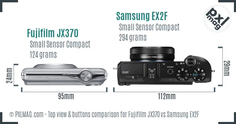 Fujifilm JX370 vs Samsung EX2F top view buttons comparison