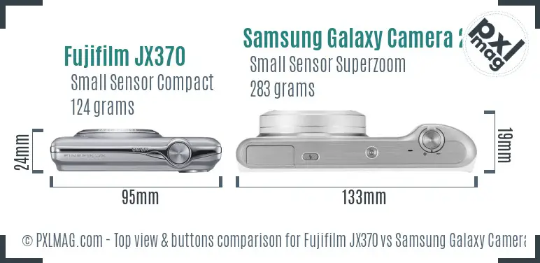 Fujifilm JX370 vs Samsung Galaxy Camera 2 top view buttons comparison