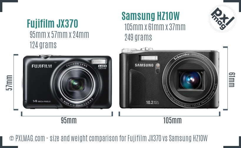 Fujifilm JX370 vs Samsung HZ10W size comparison Fujifilm JX370 vs Samsung HZ10W size comparison