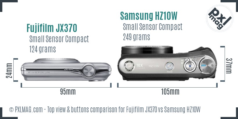 Fujifilm JX370 vs Samsung HZ10W top view buttons comparison