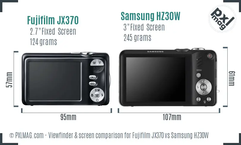 Fujifilm JX370 vs Samsung HZ30W Screen and Viewfinder comparison