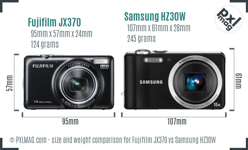 Fujifilm JX370 vs Samsung HZ30W size comparison