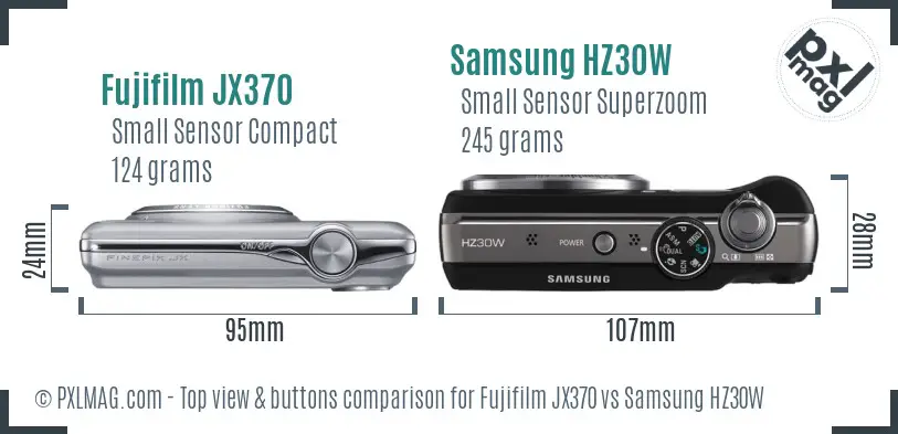 Fujifilm JX370 vs Samsung HZ30W top view buttons comparison