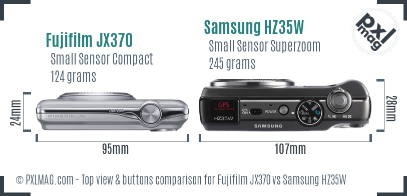 Fujifilm JX370 vs Samsung HZ35W top view buttons comparison