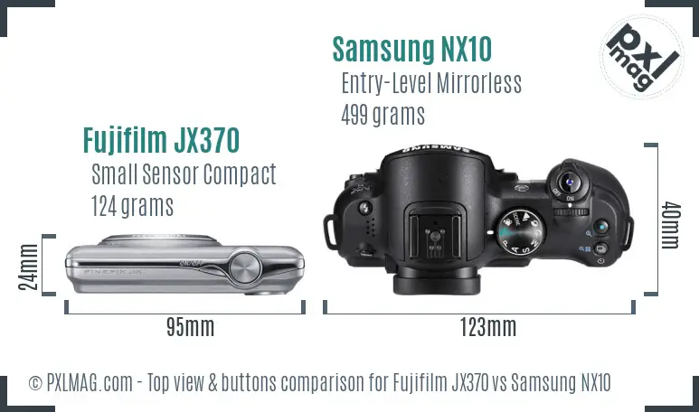Fujifilm JX370 vs Samsung NX10 top view buttons comparison