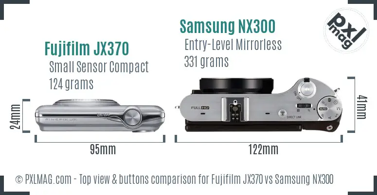 Fujifilm JX370 vs Samsung NX300 top view buttons comparison Fujifilm JX370 vs Samsung NX300 top view buttons comparison