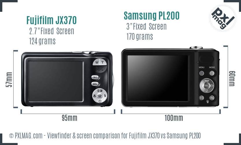 Fujifilm JX370 vs Samsung PL200 Screen and Viewfinder comparison