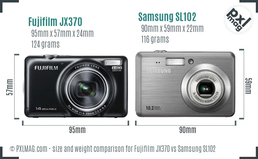 Fujifilm JX370 vs Samsung SL102 size comparison