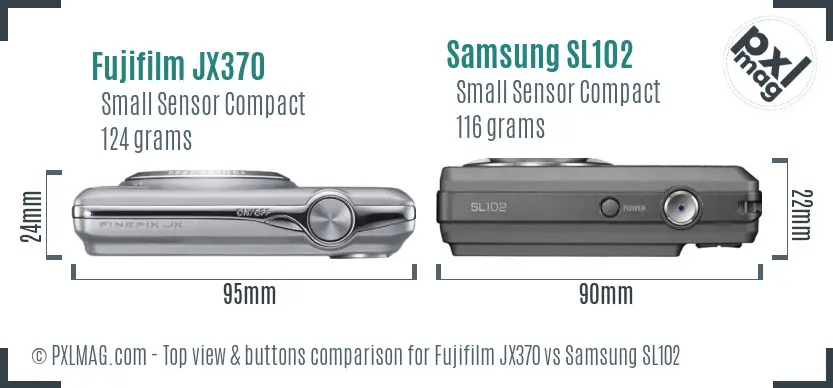 Fujifilm JX370 vs Samsung SL102 top view buttons comparison