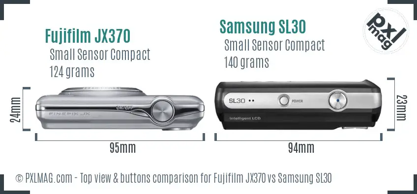 Fujifilm JX370 vs Samsung SL30 top view buttons comparison